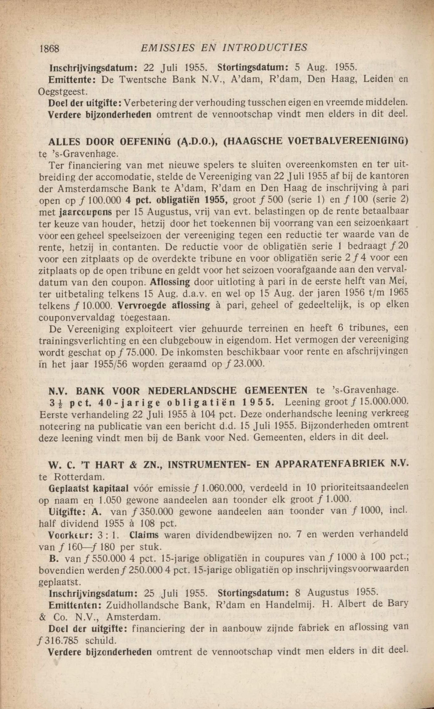 prospectus aandelen emissie ADO augustus 1955